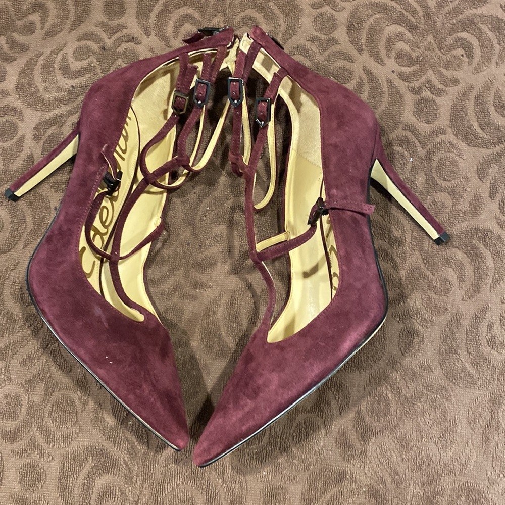 Sam Edelman Burgundy Suede Pointed Toe Lace-Up Heels - Picture 4 of 7